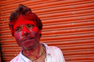 Portrait of a Color Smeared Man During the Festival of Holi. Kolkata, India. March 4, 2007 by Unbekannt Unbekannt